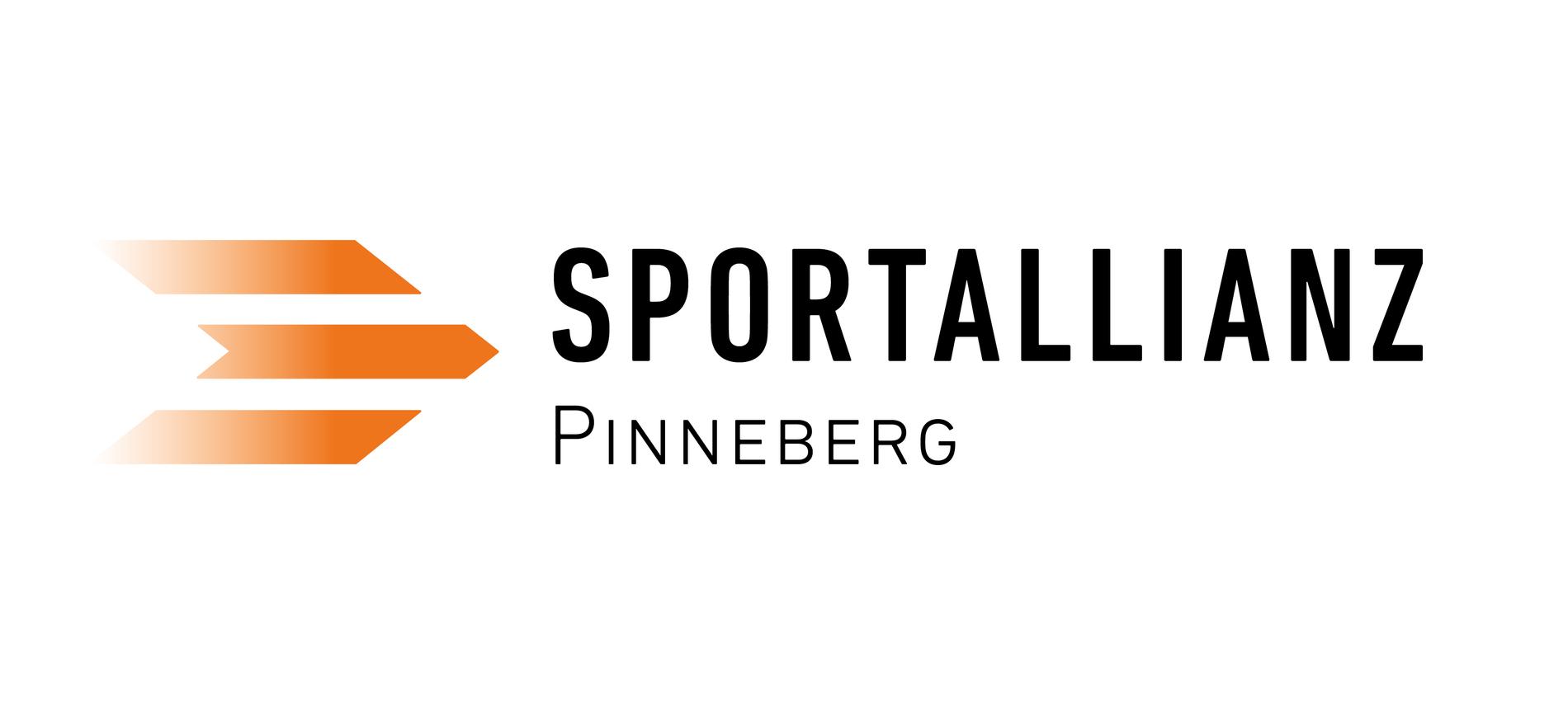 Logo der Sportallianz Pinneberg mit orangefarbenen Pfeilen und Schriftzug auf weißem Hintergrund.